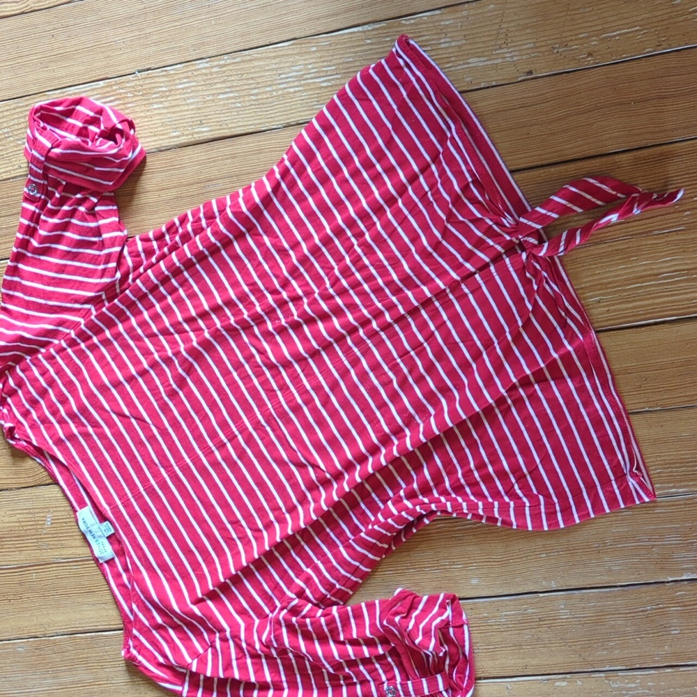 ❤️Jones New York Red & White Stripe Top T-Shirt with Tie Bottom